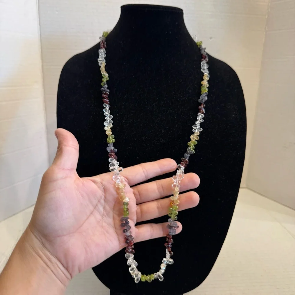 Natural Multi Gemstone Tear Drops Briolette Beaded Necklace 6-10 MM 38 Inch - Picture 8 of 16